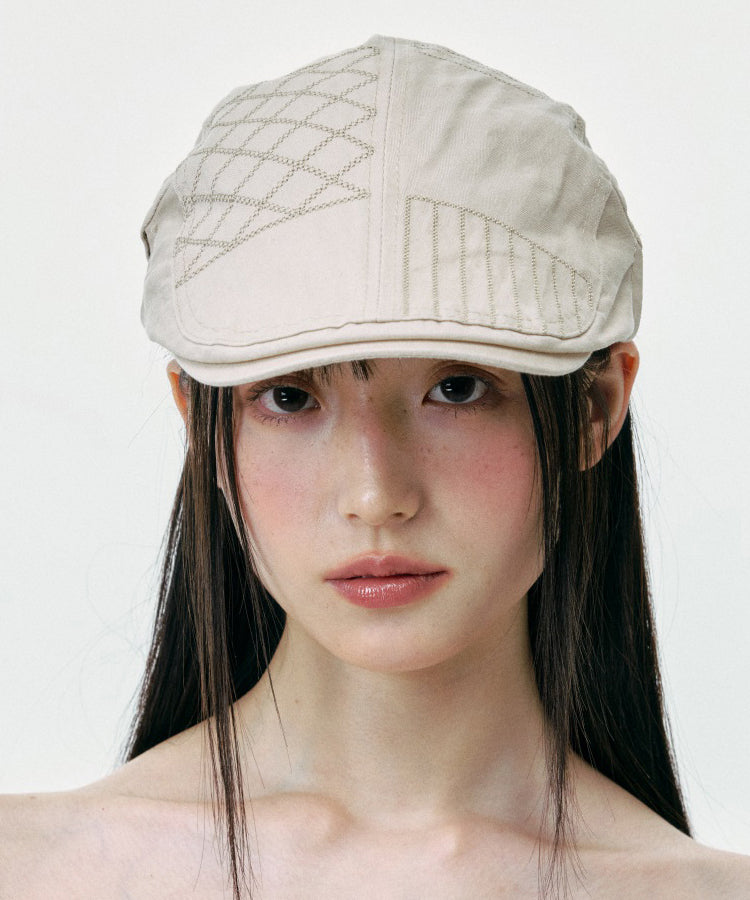 Chapeau breton polyvalent beige patchwork coréen japonais - TrendAura