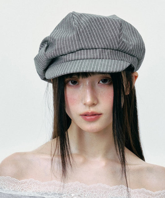 Chapeau breton octogonal à rayures grises minimaliste coréen - TrendAura