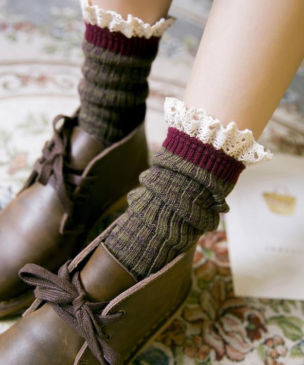 Chaussettes mi-mollet style coréen en dentelle patchwork automne-hiver - TrendAura