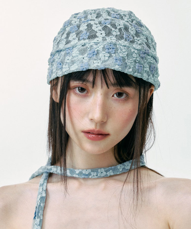 Chapeau boonie respirant en dentelle fine à fleurs bleues, version coréenne - TrendAura