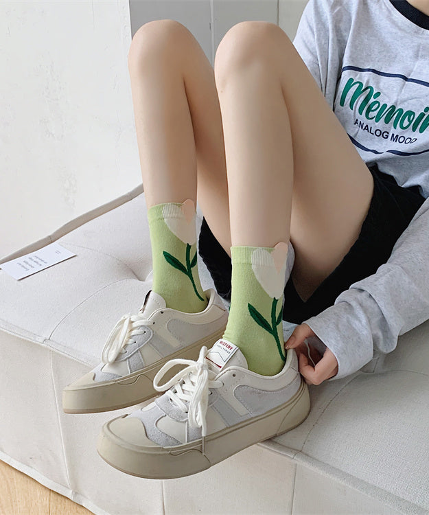 Chaussettes mi-mollet en coton jacquard version coréenne - TrendAura
