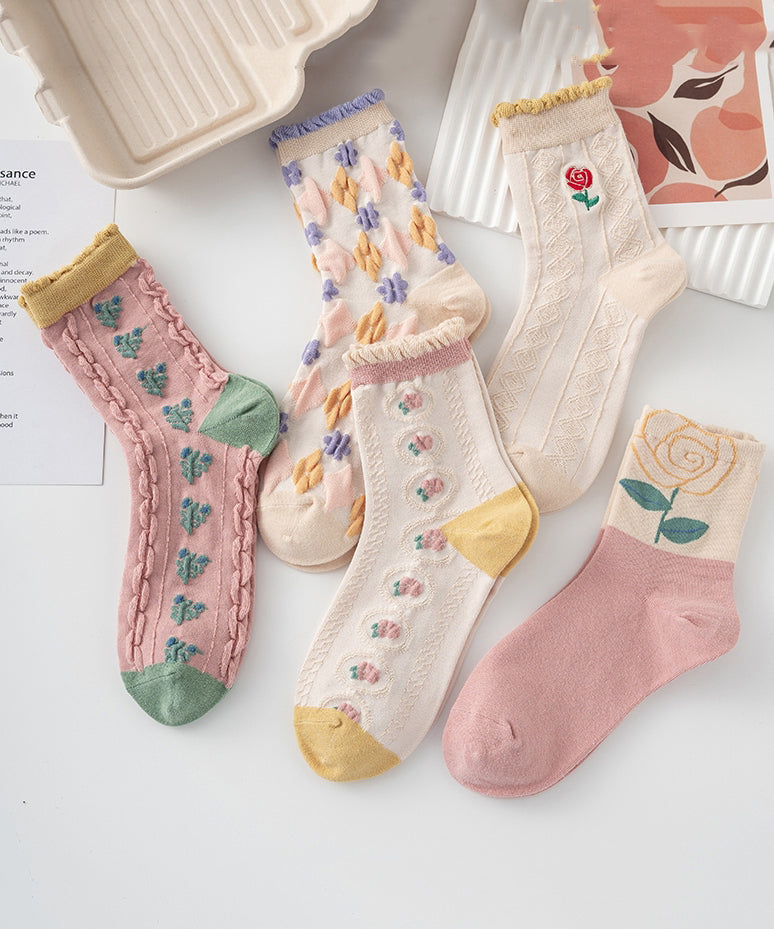 Chaussettes polyvalentes en coton jacquard à volants, version coréenne - TrendAura