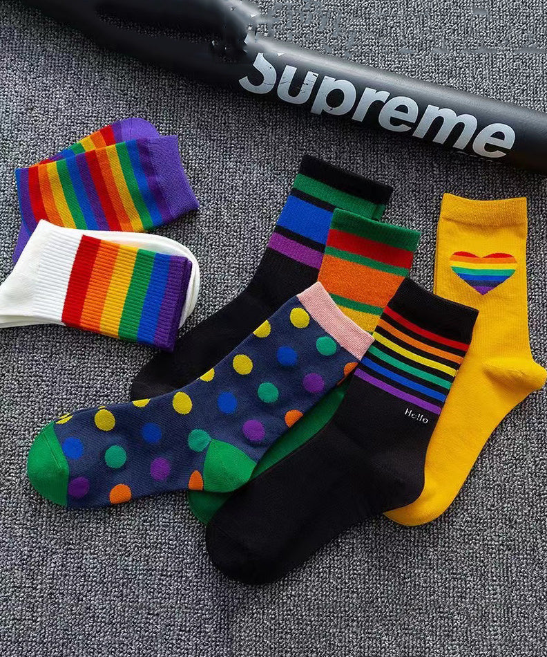Chaussettes mi-mollet polyvalentes style sport arc-en-ciel version coréenne - TrendAura