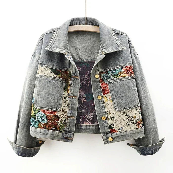 TrendAura Floral Denim Jacket for Boho Women Elegant Embroidered Style Timeless Chic