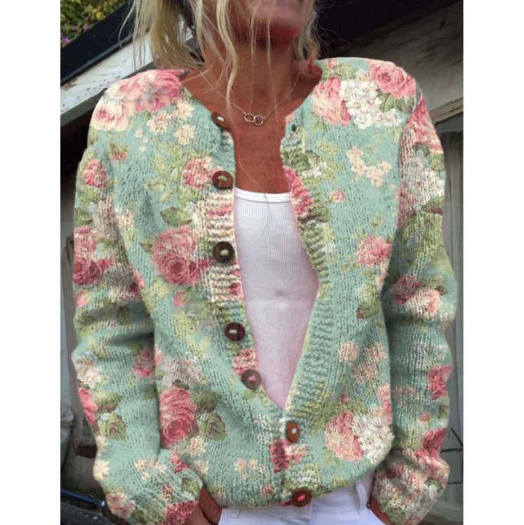 Linsey Patterned Cardigan For Women, Textured Knit In Soft Blue Green, All Season Wardrobe Essential