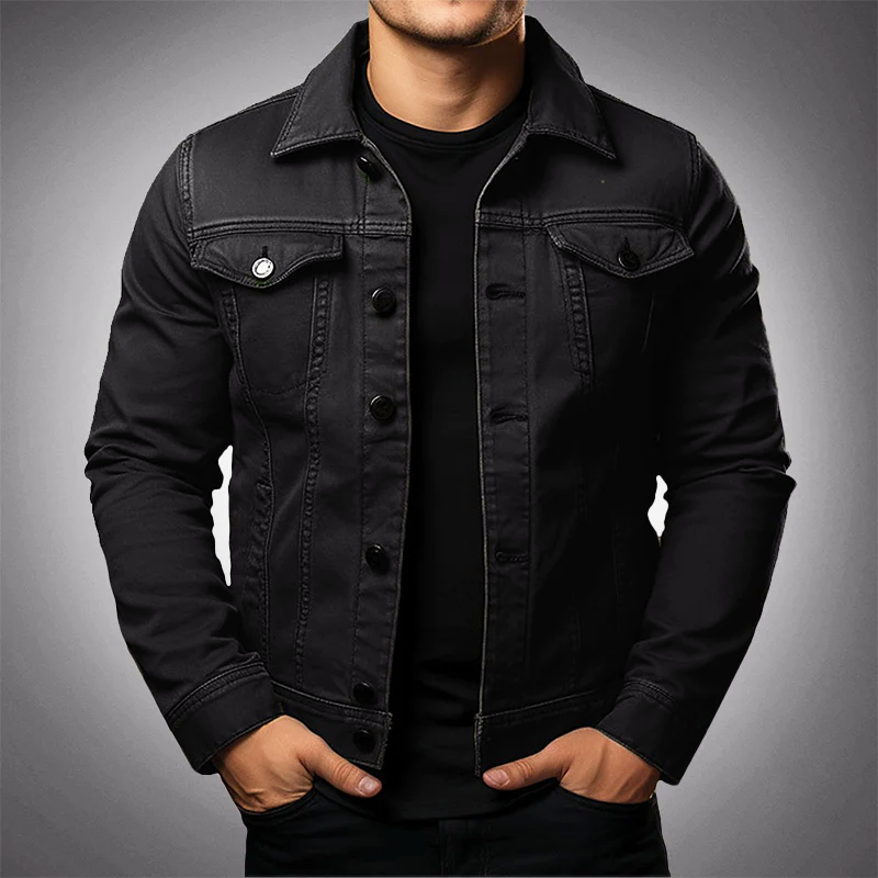TrendAura Mens Denim Jacket Structured Fit With Button Closure Classic Collar Breathable Design