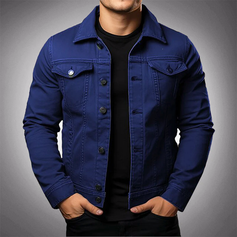 TrendAura Mens Denim Jacket Structured Fit With Button Closure Classic Collar Breathable Design