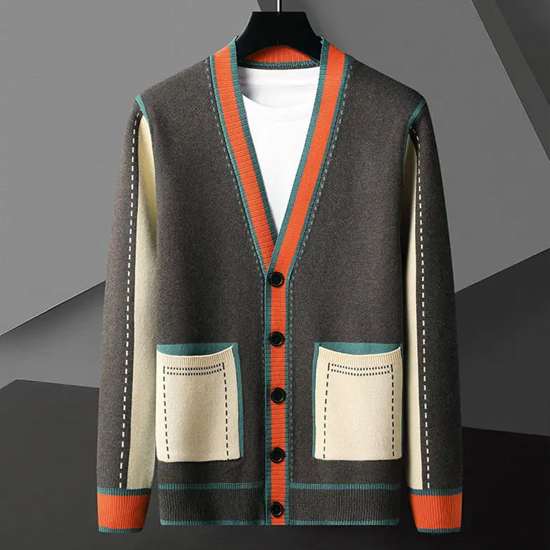 L'élégance Geometric Knit Cardigan Soft Merino Wool And Premium Cotton Intricate Stitching For Modern Women