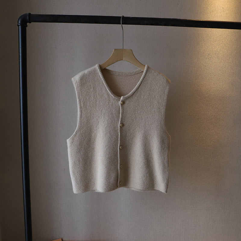 Women’s Knitted Vest – Wool Blend – Regular Fit – Cropped Button Front Layer