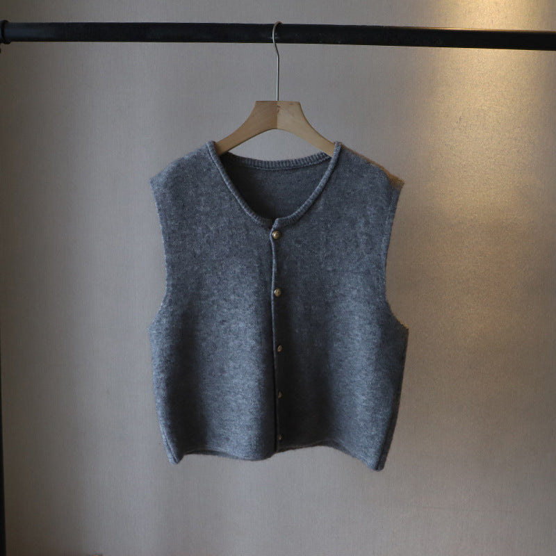 Women’s Knitted Vest – Wool Blend – Regular Fit – Cropped Button Front Layer