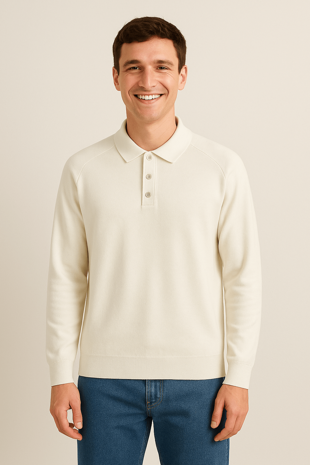 Long Sleeve Polo Shirt Fine Knit Elegant Comfort For Professionals Office And Everyday Wear