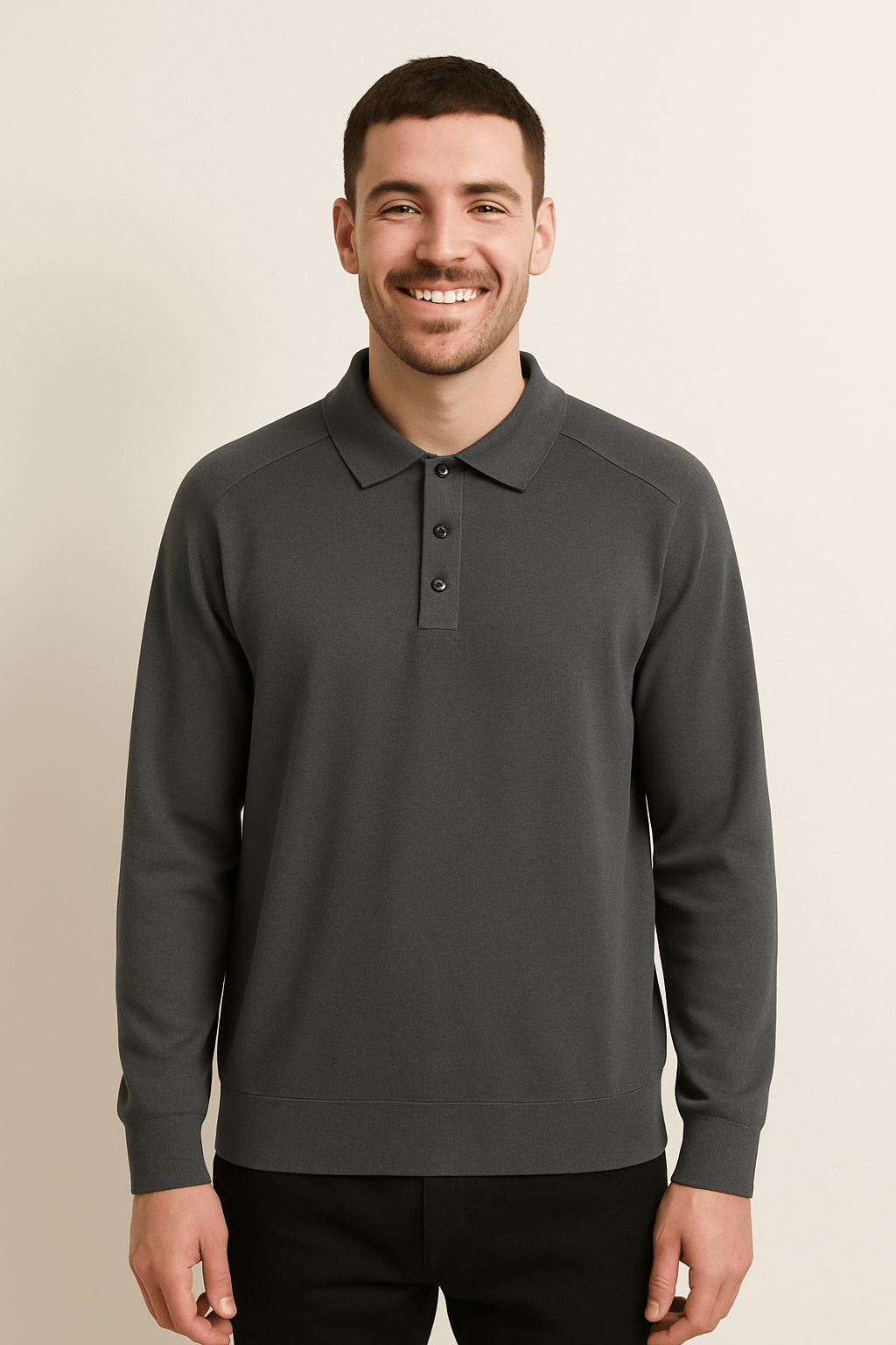 Long Sleeve Polo Shirt Fine Knit Elegant Comfort For Professionals Office And Everyday Wear