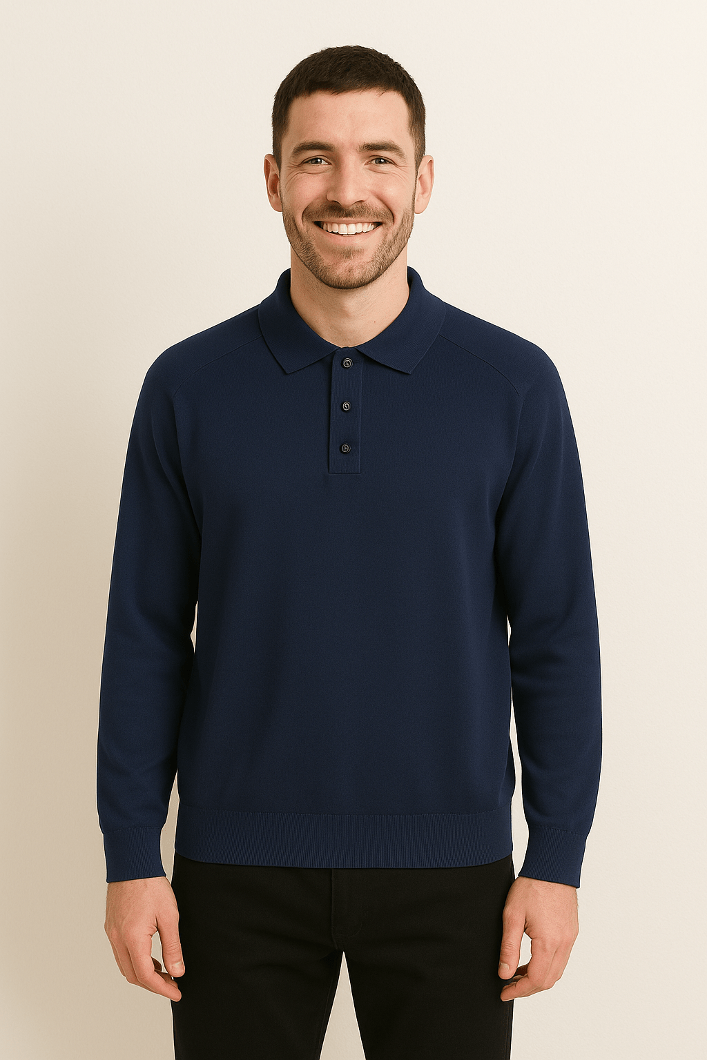 Long Sleeve Polo Shirt Fine Knit Elegant Comfort For Professionals Office And Everyday Wear