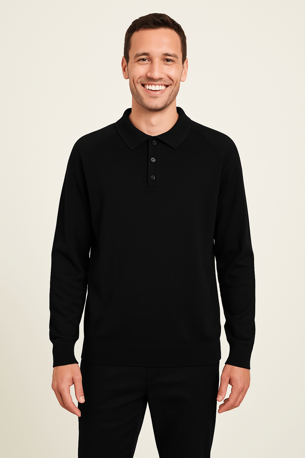 Long Sleeve Polo Shirt Fine Knit Elegant Comfort For Professionals Office And Everyday Wear