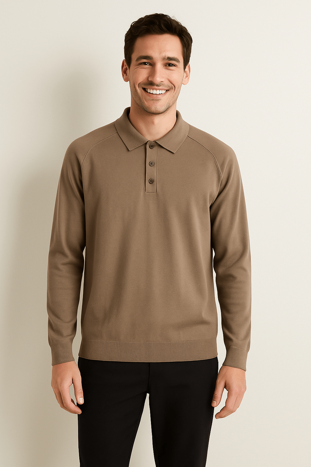 Long Sleeve Polo Shirt Fine Knit Elegant Comfort For Professionals Office And Everyday Wear