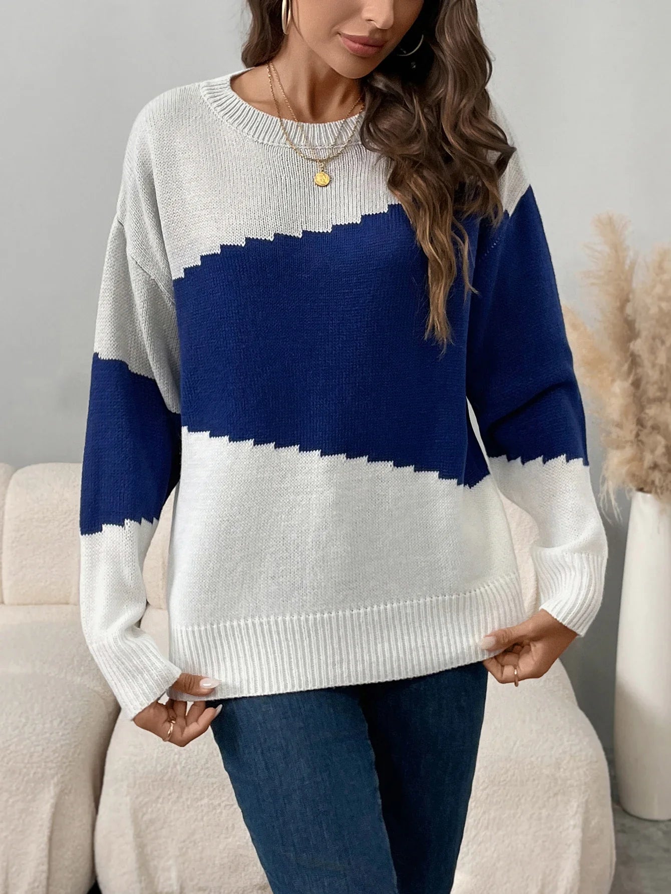 Striped Long Sleeve Sweater For Women Cozy Comfort Fit Versatile Everyday Style Essentials