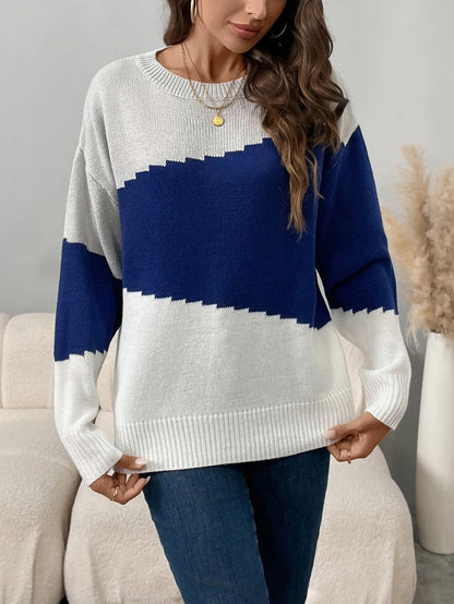 Striped Long Sleeve Sweater For Women Cozy Comfort Fit Versatile Everyday Style Essentials