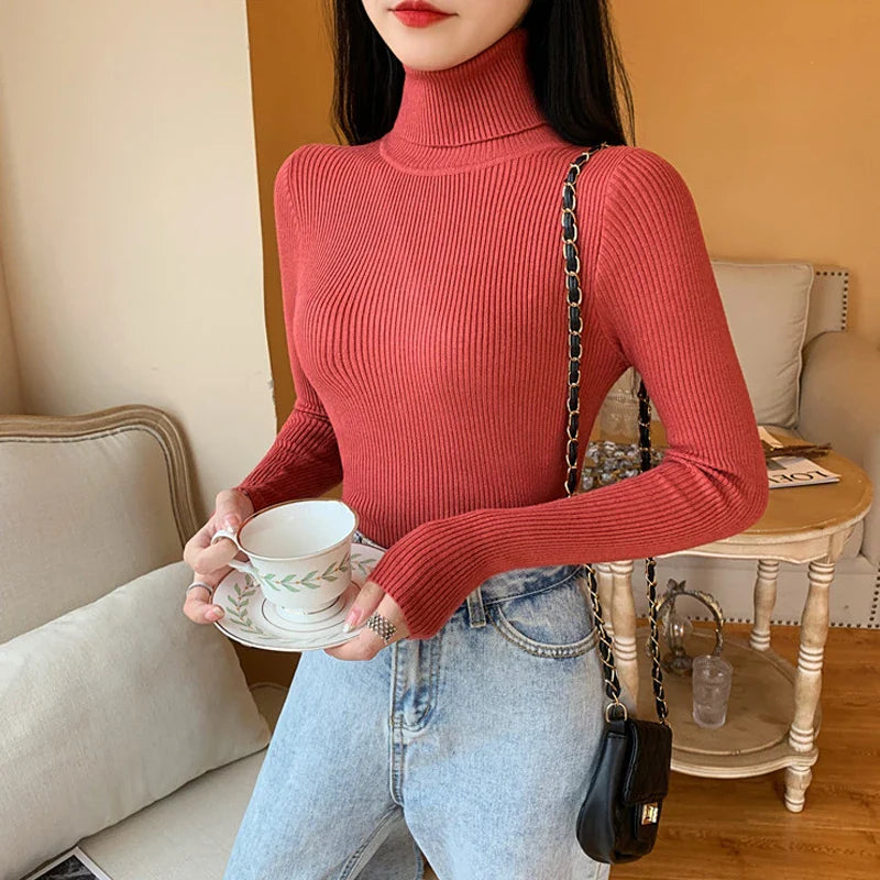 Knitted Sweater For Women With Pleated Stand Up Collar And All Day Comfort For Daily Wear