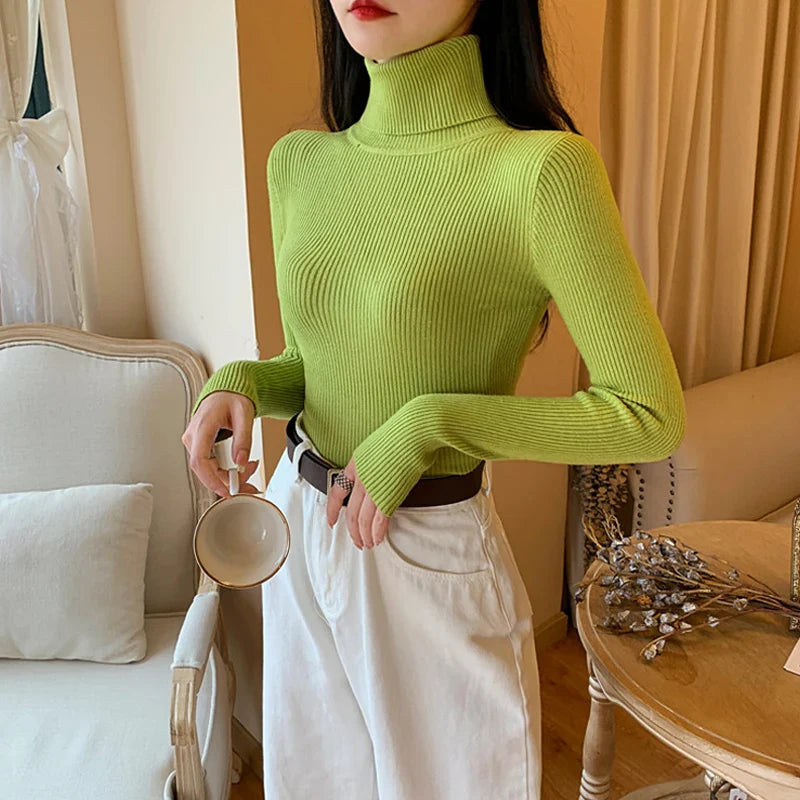 Knitted Sweater For Women With Pleated Stand Up Collar And All Day Comfort For Daily Wear
