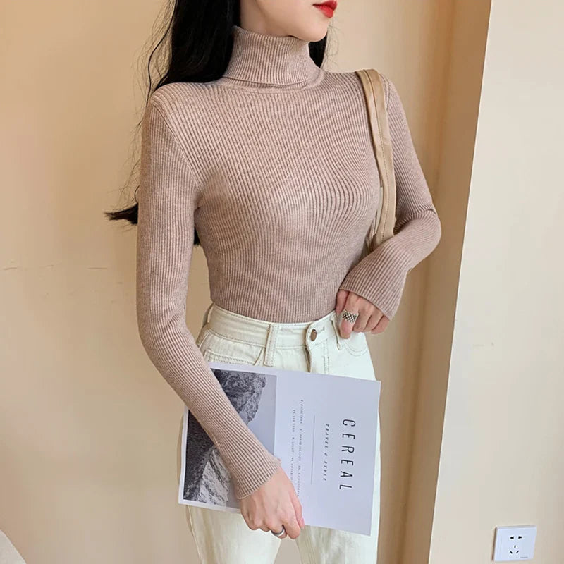 Knitted Sweater For Women With Pleated Stand Up Collar And All Day Comfort For Daily Wear
