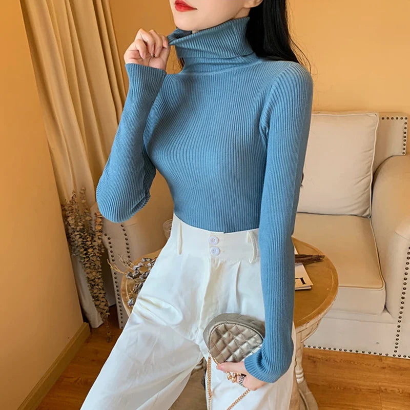 Knitted Sweater For Women With Pleated Stand Up Collar And All Day Comfort For Daily Wear