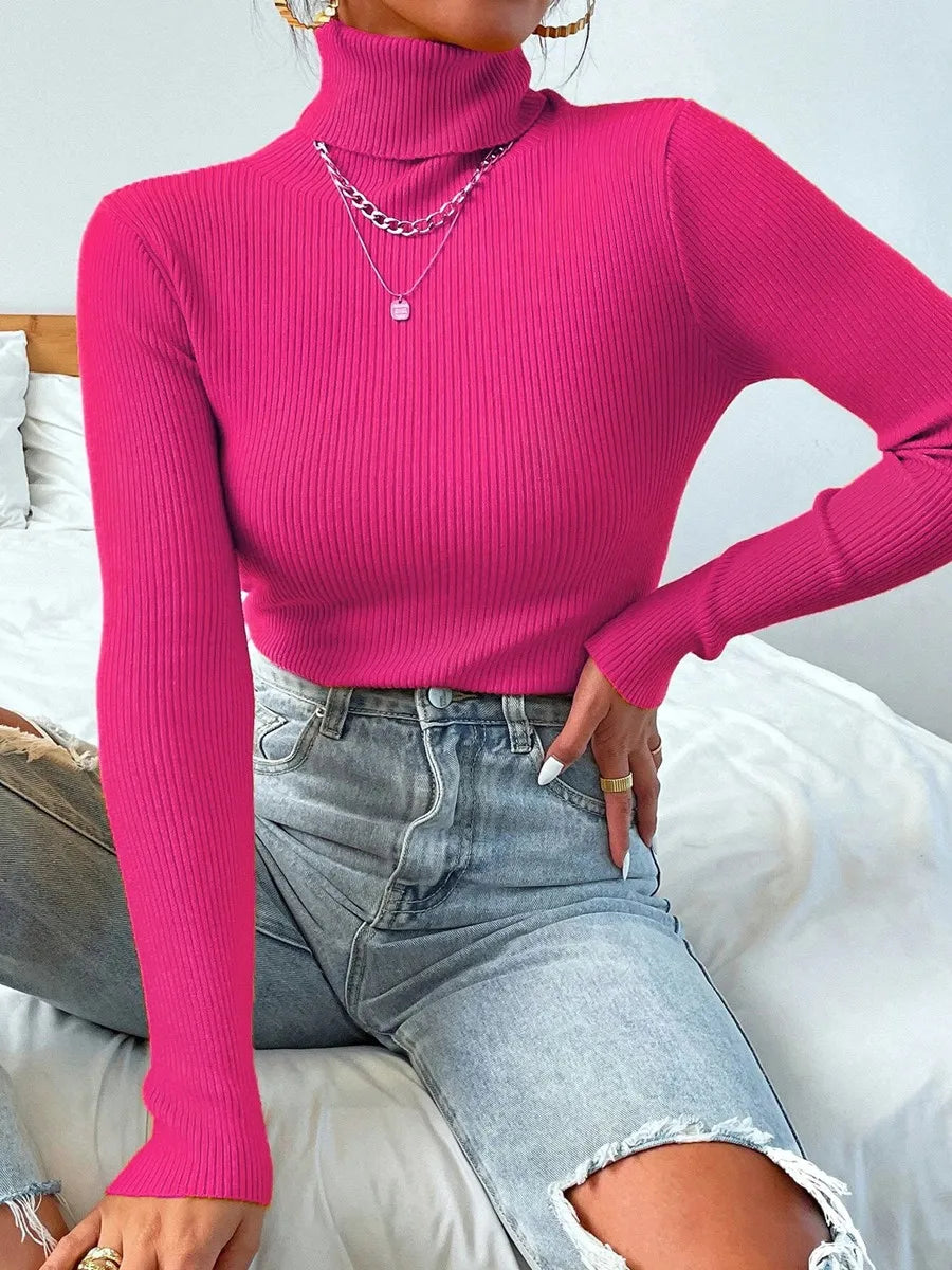 Knitted Sweater For Women With Pleated Stand Up Collar And All Day Comfort For Daily Wear
