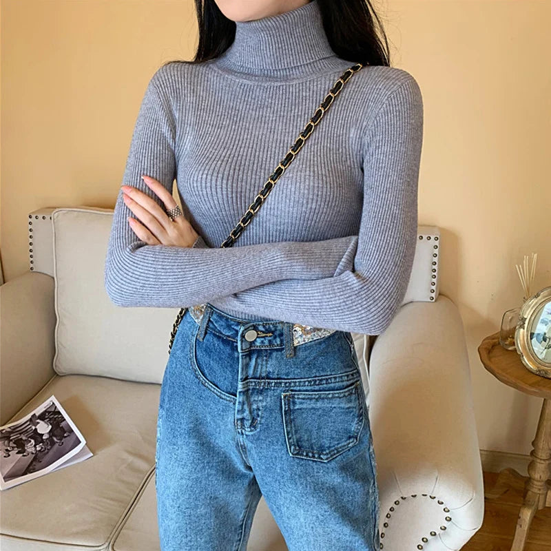 Knitted Sweater For Women With Pleated Stand Up Collar And All Day Comfort For Daily Wear