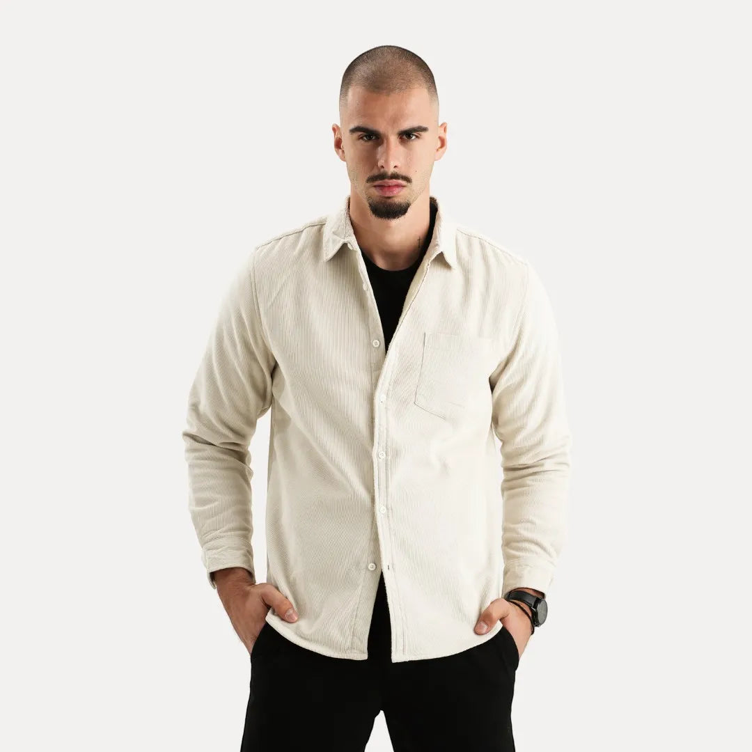 Corduroy Shirt For Men With Plush Lining Soft Cotton Blend Warm Breathable Comfort Everyday Style