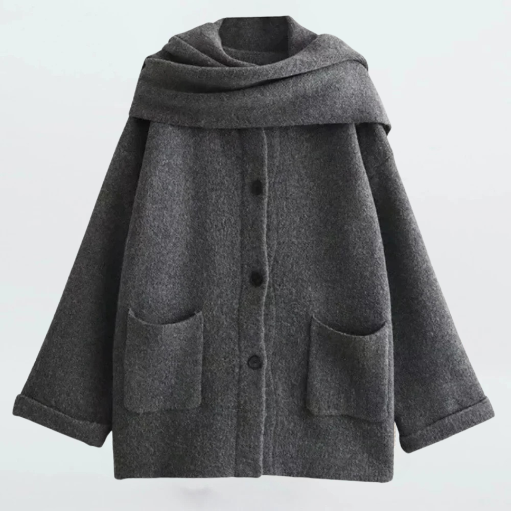 Coat for women with button closure and scarf