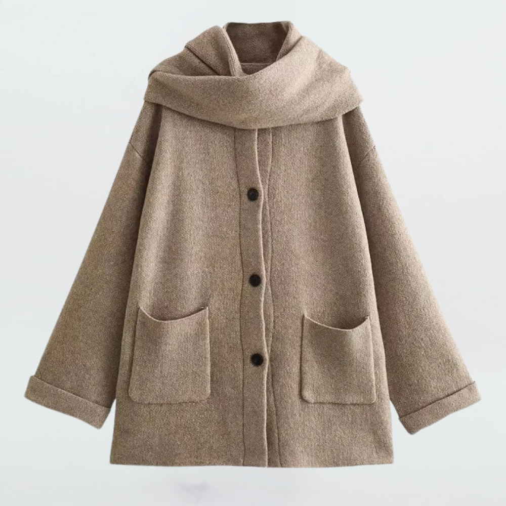 Coat for women with button closure and scarf