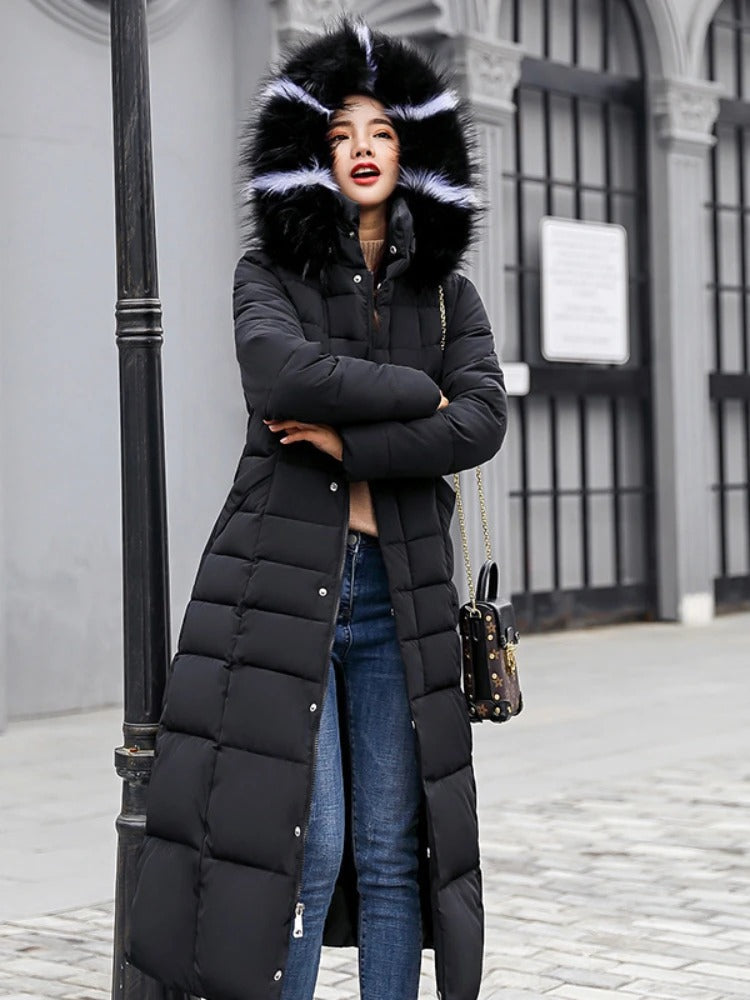 Women's Long Winter Coat With Hood Insulated Padding For Warmth And Wind Protection