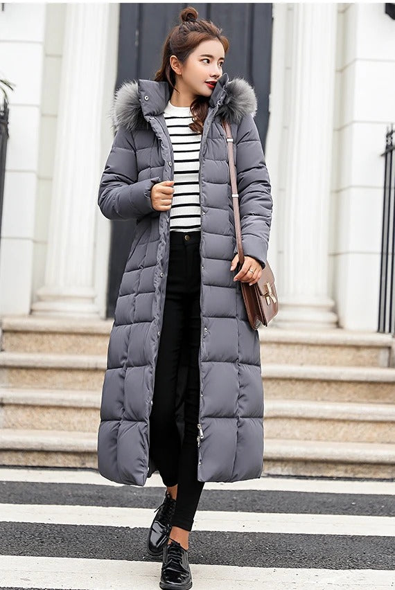 Women's Long Winter Coat With Hood Insulated Padding For Warmth And Wind Protection