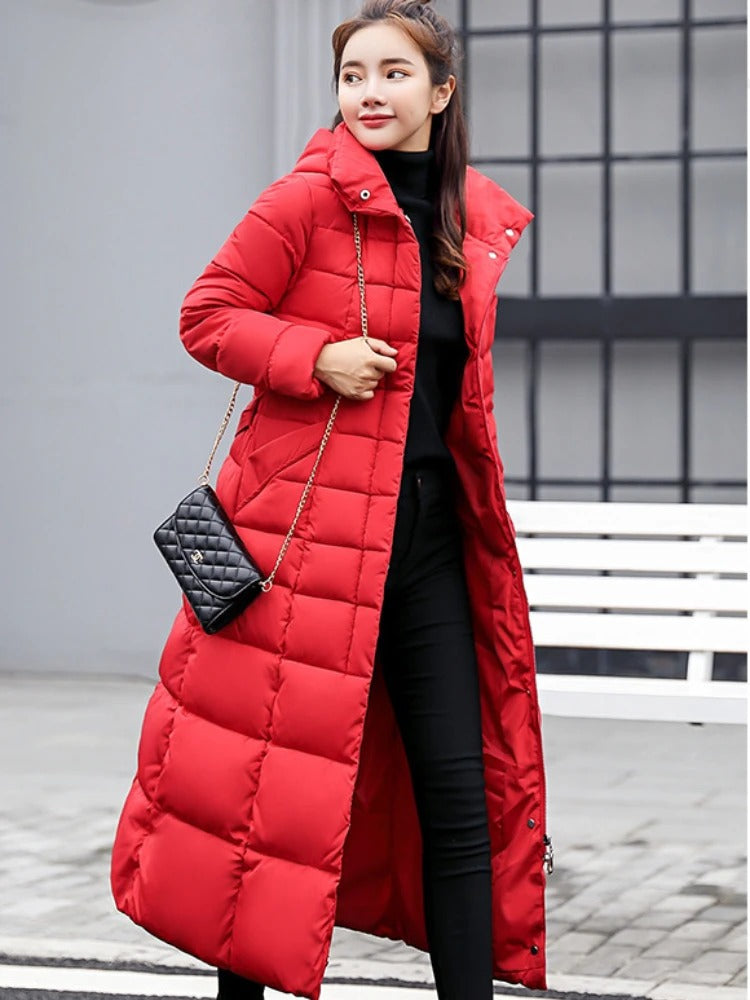 Women's Long Winter Coat With Hood Insulated Padding For Warmth And Wind Protection