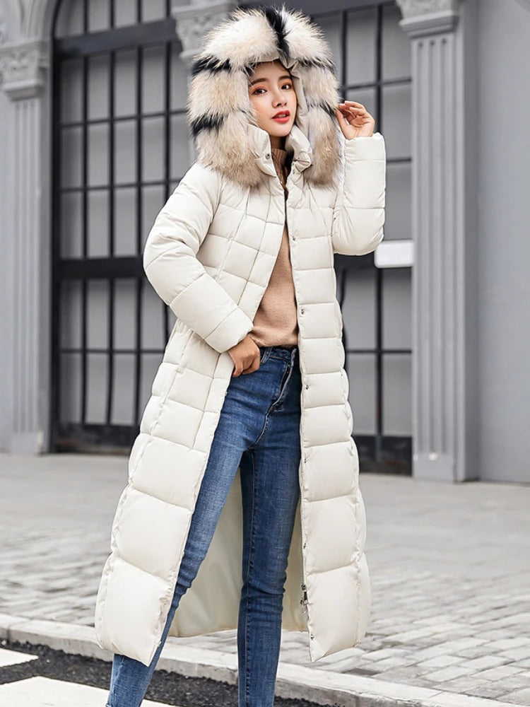 Women's Long Winter Coat With Hood Insulated Padding For Warmth And Wind Protection