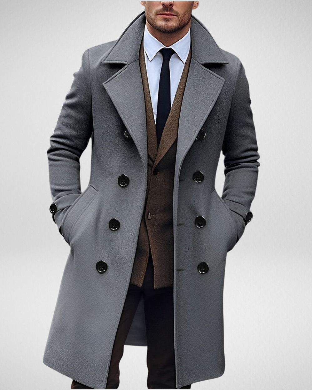 Elegant long men's coat made of wool blend