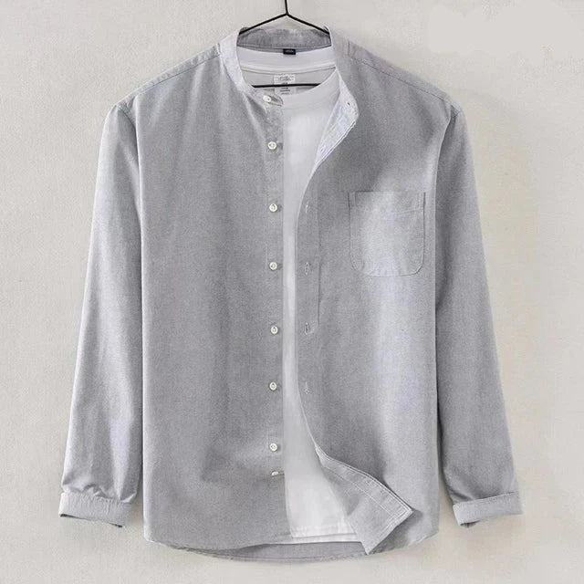 Max Linen High Collar Men Shirt For Modern Style Breathable Comfort And Handy Pockets