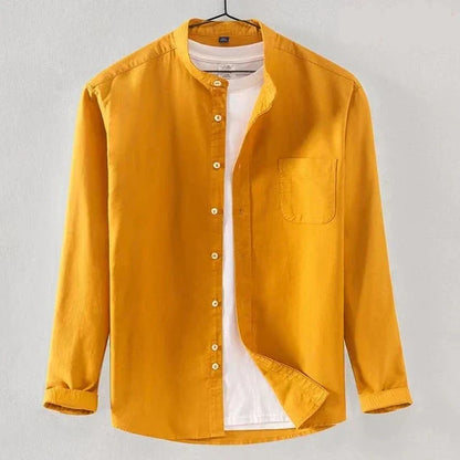Max Linen High Collar Men Shirt For Modern Style Breathable Comfort And Handy Pockets