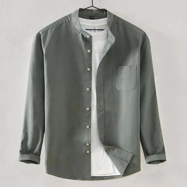 Max Linen High Collar Men Shirt For Modern Style Breathable Comfort And Handy Pockets