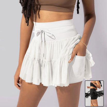 High-waisted mini skirt for women with pleats and integrated shorts