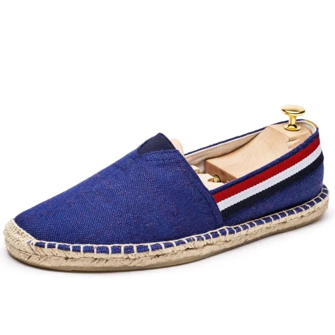 TrendAura Leandro Coastline Premium Canvas Loafers With Signature Red White Navy Stripe And Breathable Lining