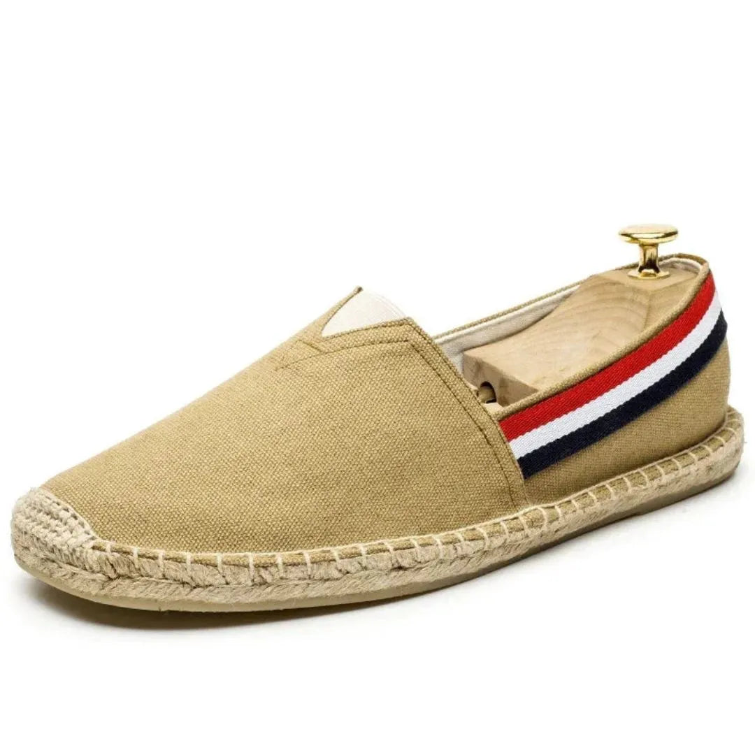 TrendAura Leandro Coastline Premium Canvas Loafers With Signature Red White Navy Stripe And Breathable Lining