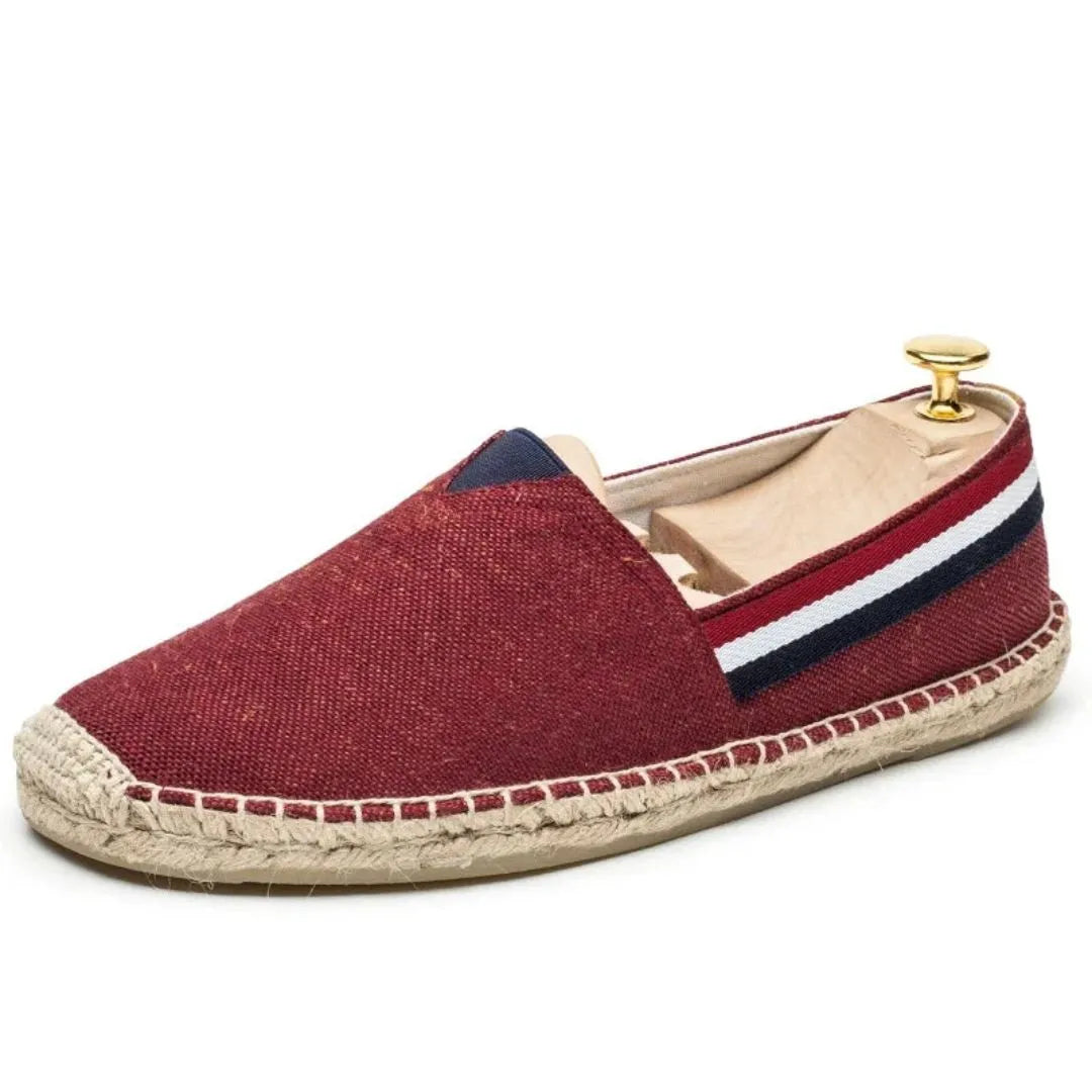 TrendAura Leandro Coastline Premium Canvas Loafers With Signature Red White Navy Stripe And Breathable Lining