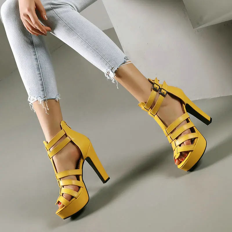 Women's Leather Platform Flat Sandals Wide Fit