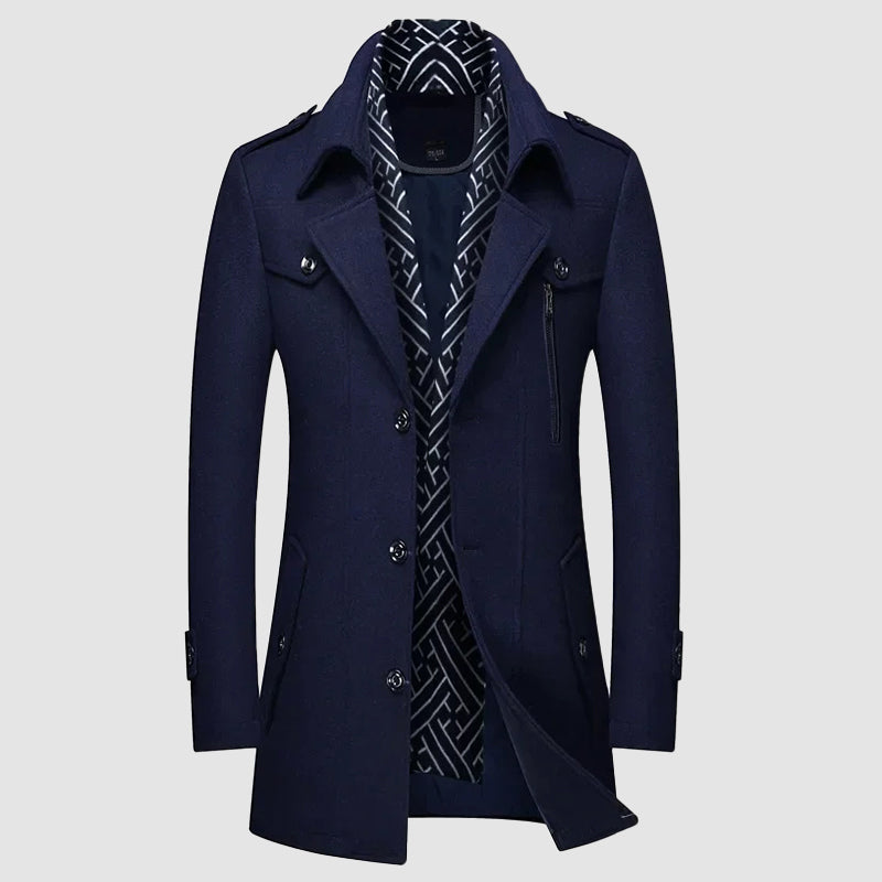 Legacy Wool Coat by Roberto Russo for Men with Warmth, Durable Wool Blend, Detachable Collar