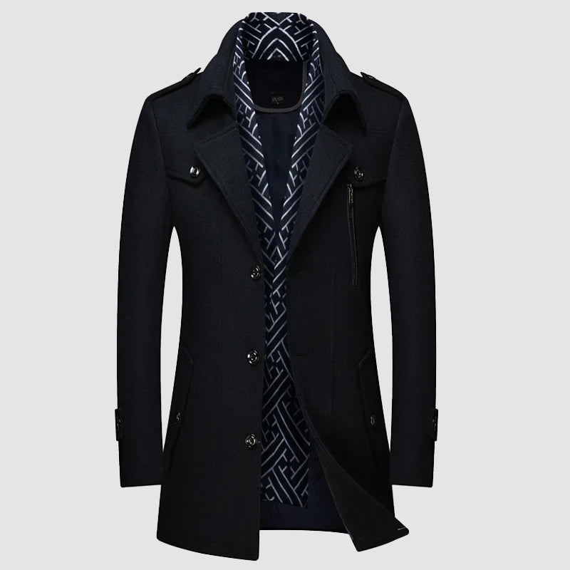 Legacy Wool Coat by Roberto Russo for Men with Warmth, Durable Wool Blend, Detachable Collar