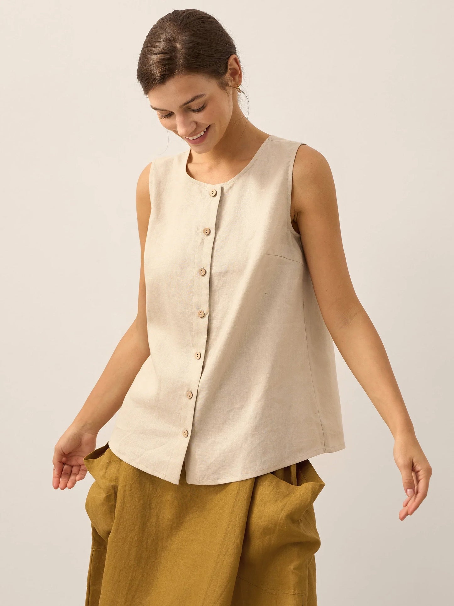 Linen Blouse for Women Breathable Lightweight Summer Top Comfortable Relaxed Fit Airy Everyday