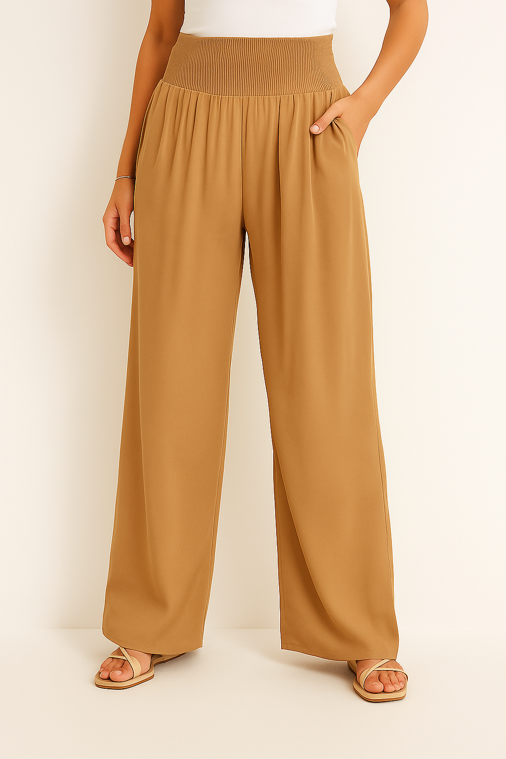 Womens Elastic Waist Wide Leg Summer Pants Airy Lightweight Beach Vacation Wear Comfort