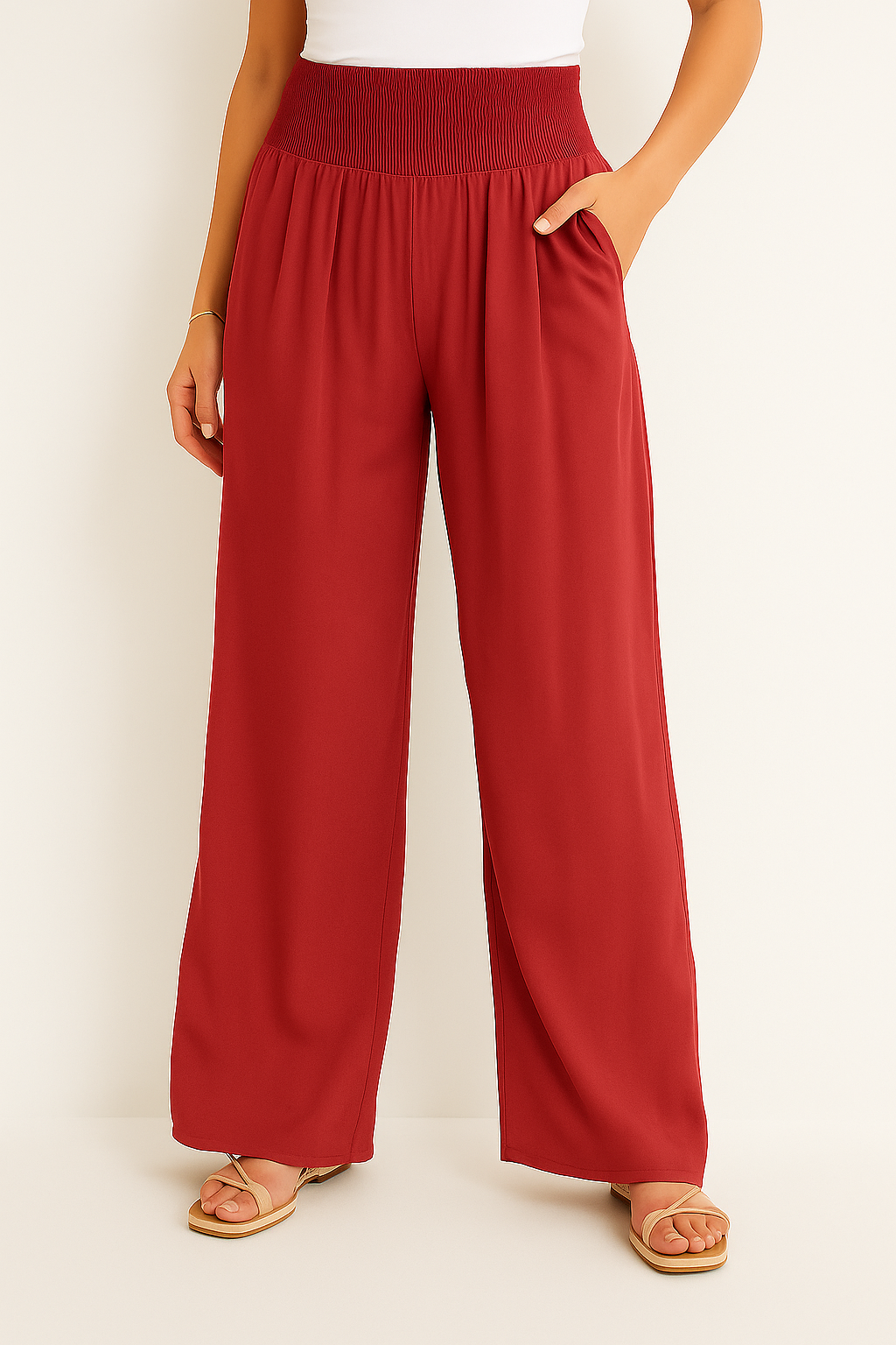 Womens Elastic Waist Wide Leg Summer Pants Airy Lightweight Beach Vacation Wear Comfort