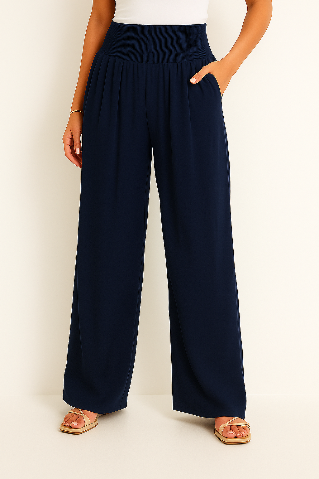 Womens Elastic Waist Wide Leg Summer Pants Airy Lightweight Beach Vacation Wear Comfort