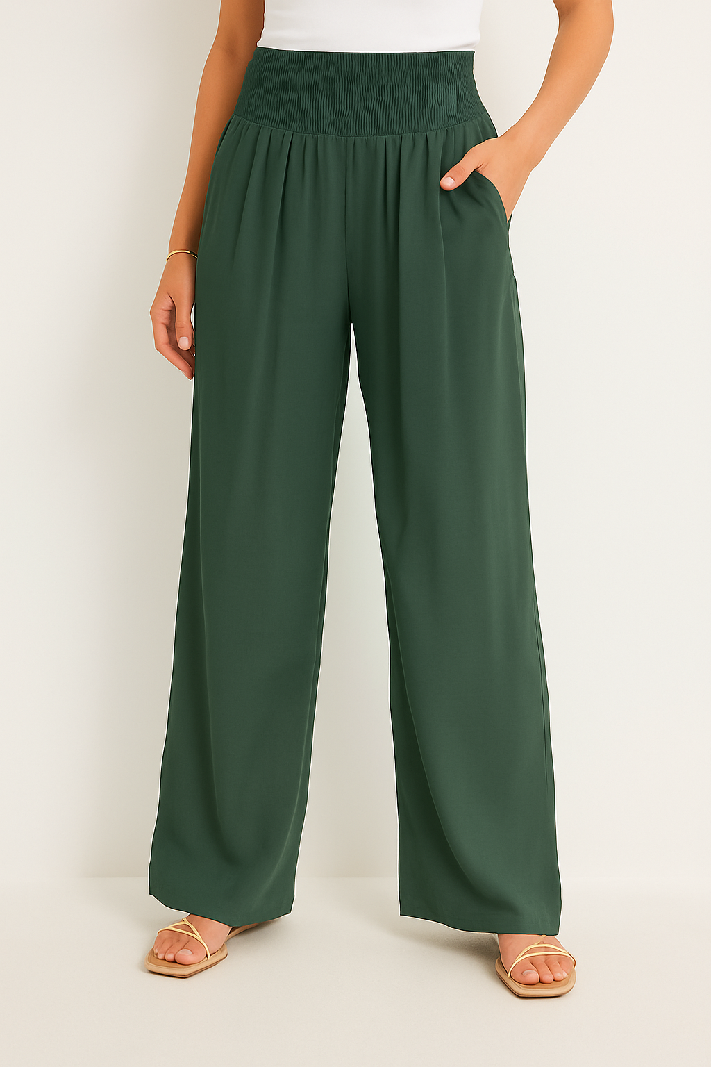Womens Elastic Waist Wide Leg Summer Pants Airy Lightweight Beach Vacation Wear Comfort